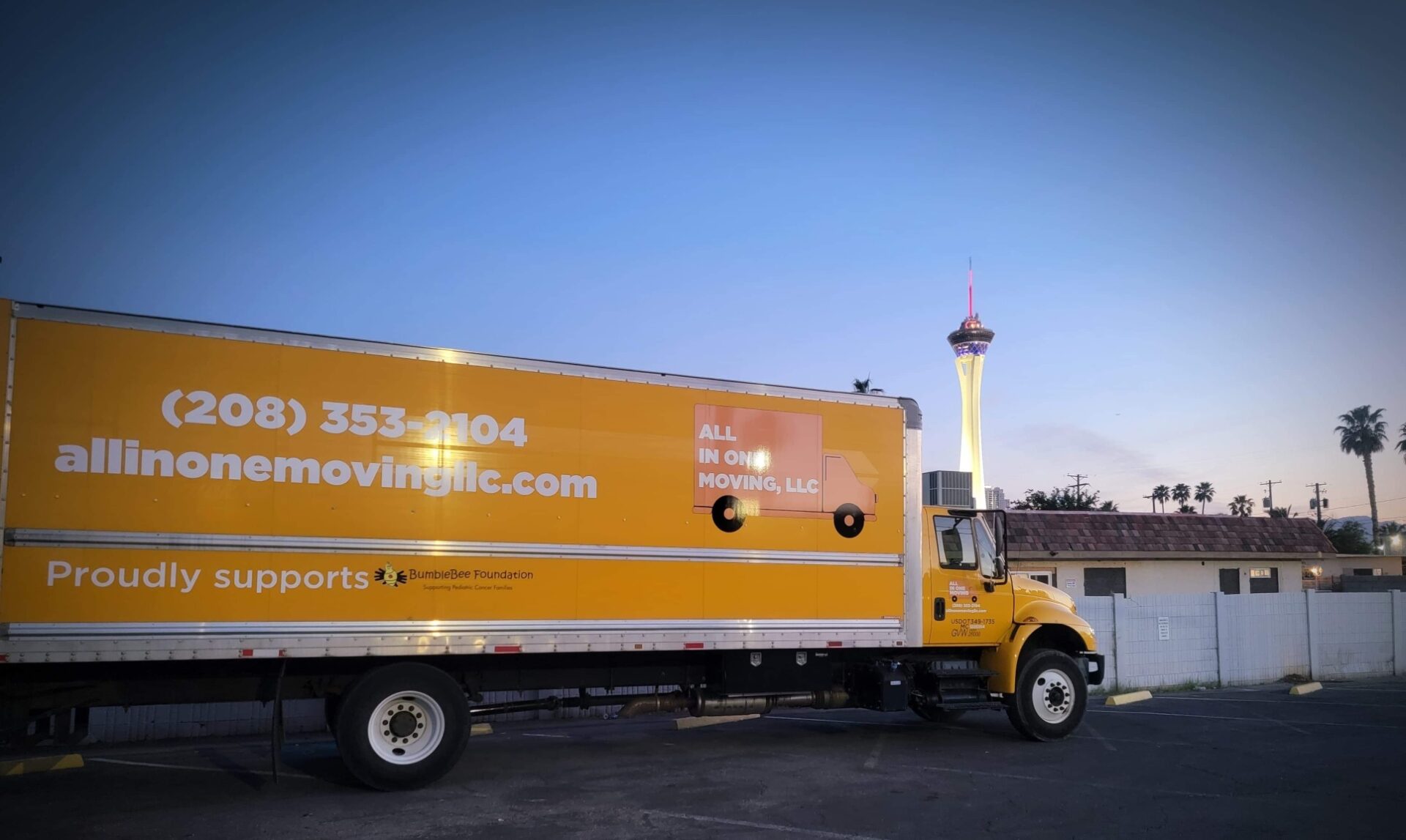 Yellow Truck Side View and Empty Sky